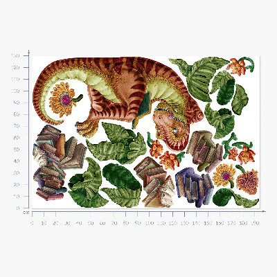 Autocolant de perete 130x194 Dinozaur roșu cu desene și vegetație