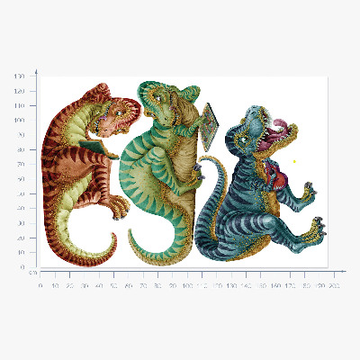 Autocolant de perete 130x195 Dinozauri într-o versiune vesela de desene animate