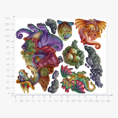 Autocolant perete 130x158 Familie de basm dragoni colorați în stil ilustrativ