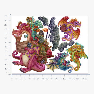 Autocolant de perete 130x174 O familie de dragoni din desene animate