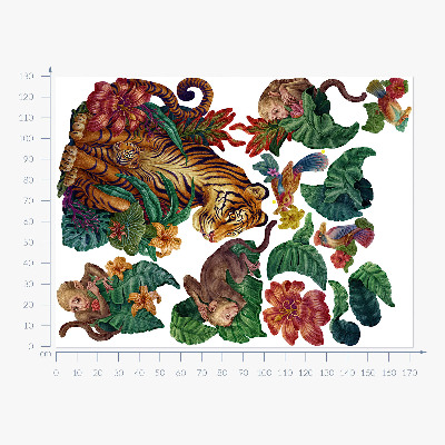Autocolant de perete 130x171 Safari în junglă cu animale din desene animate