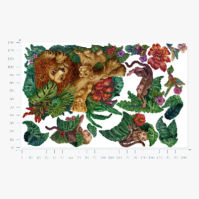 Autocolant perete 130x205 Safari fiare exotice în stil de desene animate din jungla tropicală