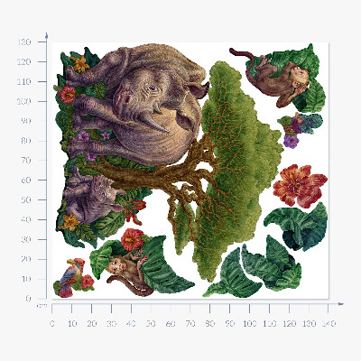 Autocolant perete 130x140 Animale sălbatice și vegetație de safari în desene