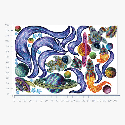 Autocolant perete 130x195 Rachete spațiale de astronauți în stil de desene animate