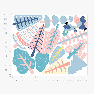 Autocolant pentru perete 130x162 Pădure Boho cu copaci și păsări pastelate