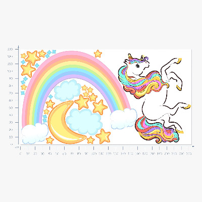 Autocolant perete 130x233 Unicorn colorat pe cerul curcubeului