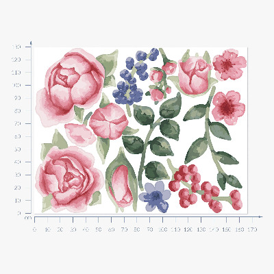Autocolant pentru perete 130x166 Acuarele florale cu bujori în tonuri pastelate