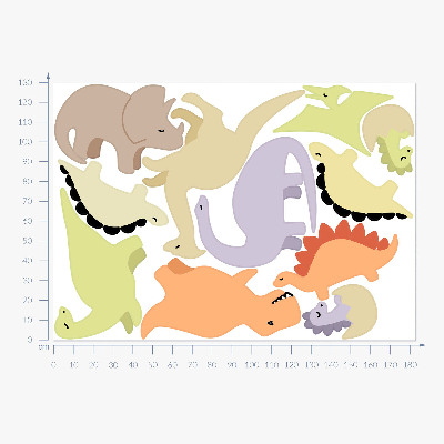 Autocolant de perete 130x183 Dinozauri pastel adorabili