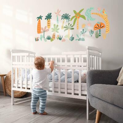 Autocolant perete 130x182 Copaci tropicali în nuanțe pastelate