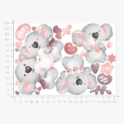 Autocolant pentru perete 130x183 Koala drăguți pastel în stil acuarelă