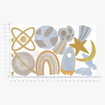 Autocolant de perete 130x217 Ilustrație spațială a planetelor și stelelor în pasteluri