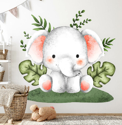 Autocolant pentru perete 130x136 Elefant într-o junglă de acuarelă pastelată