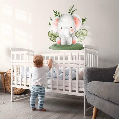 Autocolant pentru perete 130x136 Elefant într-o junglă de acuarelă pastelată