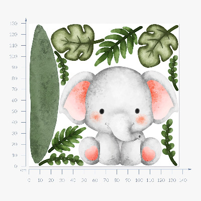 Autocolant pentru perete 130x136 Elefant într-o junglă de acuarelă pastelată