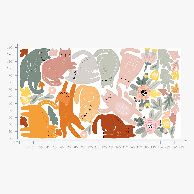Autocolant de perete 130x229 Pisici și plante pastelate în stil boho