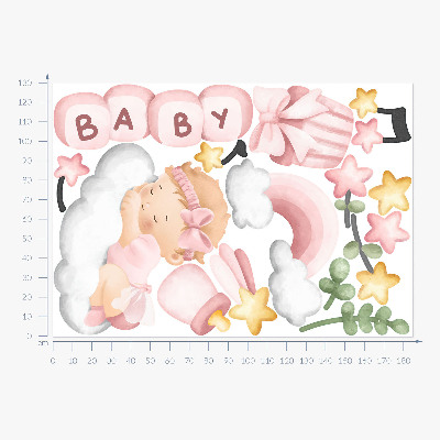 Autocolant pentru perete 130x185 Decoratiuni in acuarela pastel pentru o mica printesa