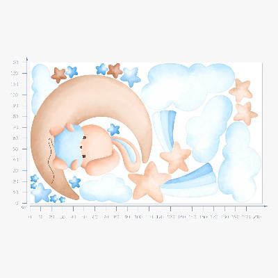 Autocolant de perete 130x214 Iepuraș în nori pe o lună pastelată