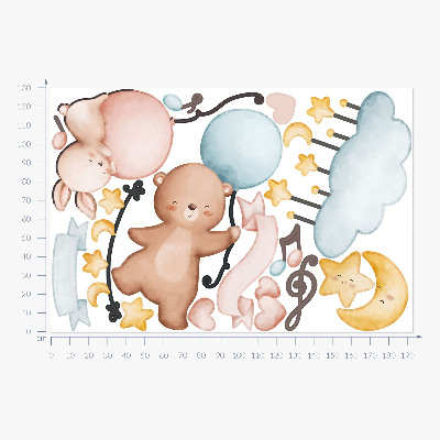 Autocolant perete 130x193 Animale cu balon într-un cer pastel