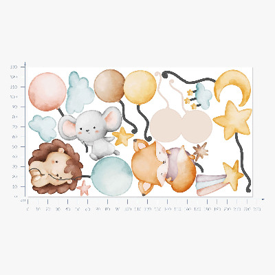 Autocolant de perete 130x225 Animale boho adorabile cu baloane pastelate