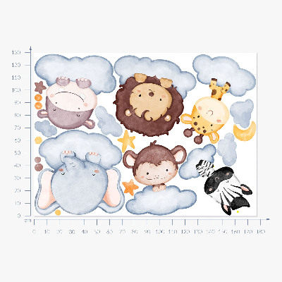 Autocolant pentru perete 130x177 Animale drăguțe în nori pastel