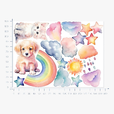 Autocolant pentru perete 130x177 Animale drăguțe pe cer pastel