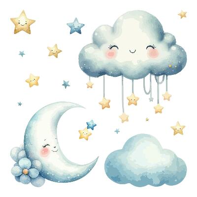 Autocolant perete 130x131 Nori pastel cu lună și stele