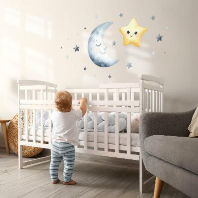 Autocolant perete 130x225 Luna și stea în stil acuarelă de noapte