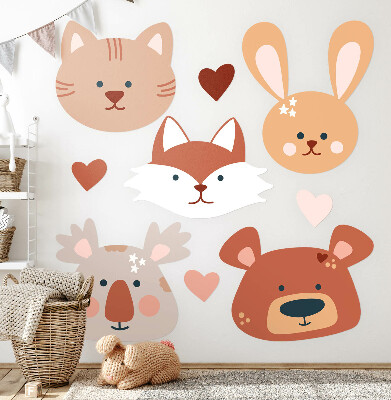 Autocolant de perete 130x210 Animale din pădure în inimioare pastel boho