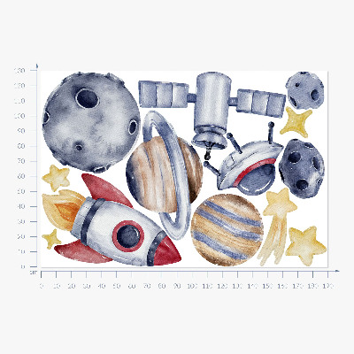 Autocolant pentru perete 130x190 Spațiu pastel cu planete și rachetă