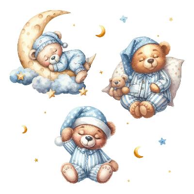 Autocolant perete 130x223 Ursuleți de pluș în spațiu acuarelă cer pastel