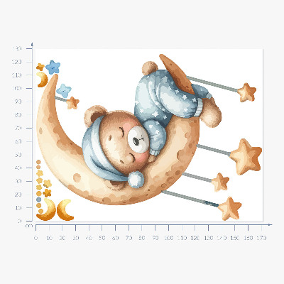 Autocolant de perete 130x171 Ursuleț de pluș adormit pe lună în spațiu pastel