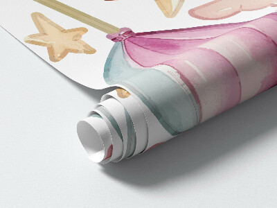 Autocolant pentru perete 130x178 Castel unicorn în stil acuarelă pastel