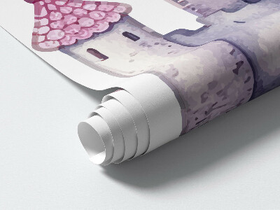 Autocolant perete 130x213 Acuarelă pastel cu un unicorn și un castel