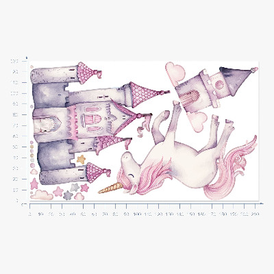 Autocolant perete 130x213 Acuarelă pastel cu un unicorn și un castel