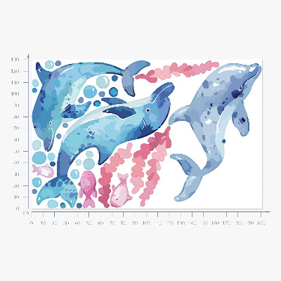 Autocolant de perete 130x201 Delfini albaștri într-un peisaj subacvatic pastel