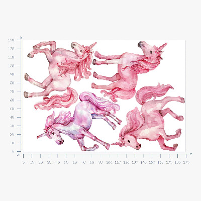 Autocolant pentru perete 130x189 Cai pastel și unicorni în acuarelă