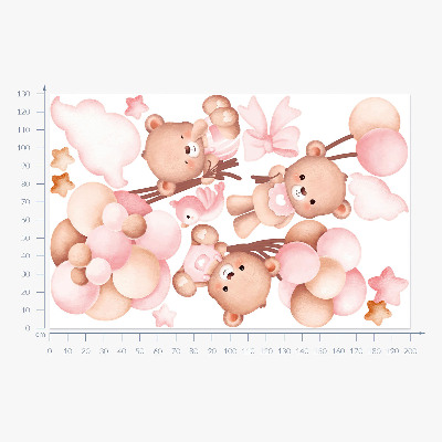 Autocolant perete 130x200 Ursuleți adorabili cu baloane în acuarelă pastelată