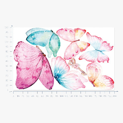 Autocolant perete 130x209 Cheie cu fluturi pastel în stil acuarelă