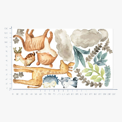 Autocolant de perete 130x218 Animale și plante într-un stil delicat de acuarelă pastel