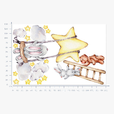Autocolant pentru perete 130x200 Animale și nori în acuarelă pastel