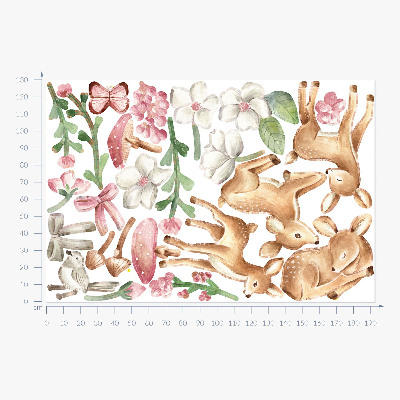Autocolant de perete 130x192 Animale din pădure în acuarelă pastelată cu modele de căprioare