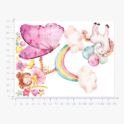 Autocolant pentru perete 130x170 Unicorn pastel cu baloane pe un curcubeu