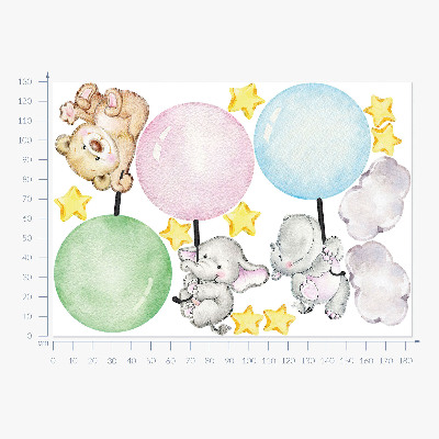 Autocolant perete 130x183 Animale mici cu baloane în culori pastelate