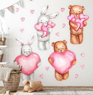 Autocolant de perete 130x218 Acuarelă pastel cu boluri și iepuri în inimioare