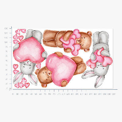 Autocolant de perete 130x218 Acuarelă pastel cu boluri și iepuri în inimioare