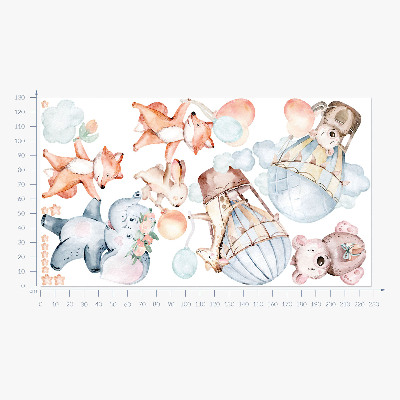 Autocolant perete 130x228 Creaturi pastelate cu baloane în nori de acuarelă