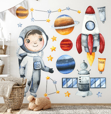 Autocolant de perete 130x174 Călătoria în spațiu a unui mic astronaut în acuarelă