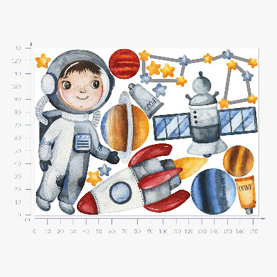 Autocolant de perete 130x174 Călătoria în spațiu a unui mic astronaut în acuarelă