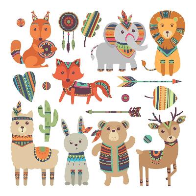 Autocolant pentru perete 130x157 Ilustrații pastel cu animale boho