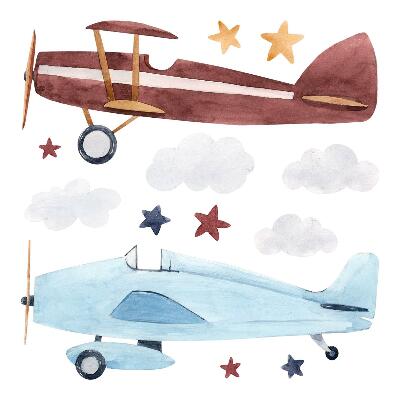 Autocolant perete 130x161 Două avioane în nori de acuarelă pastel